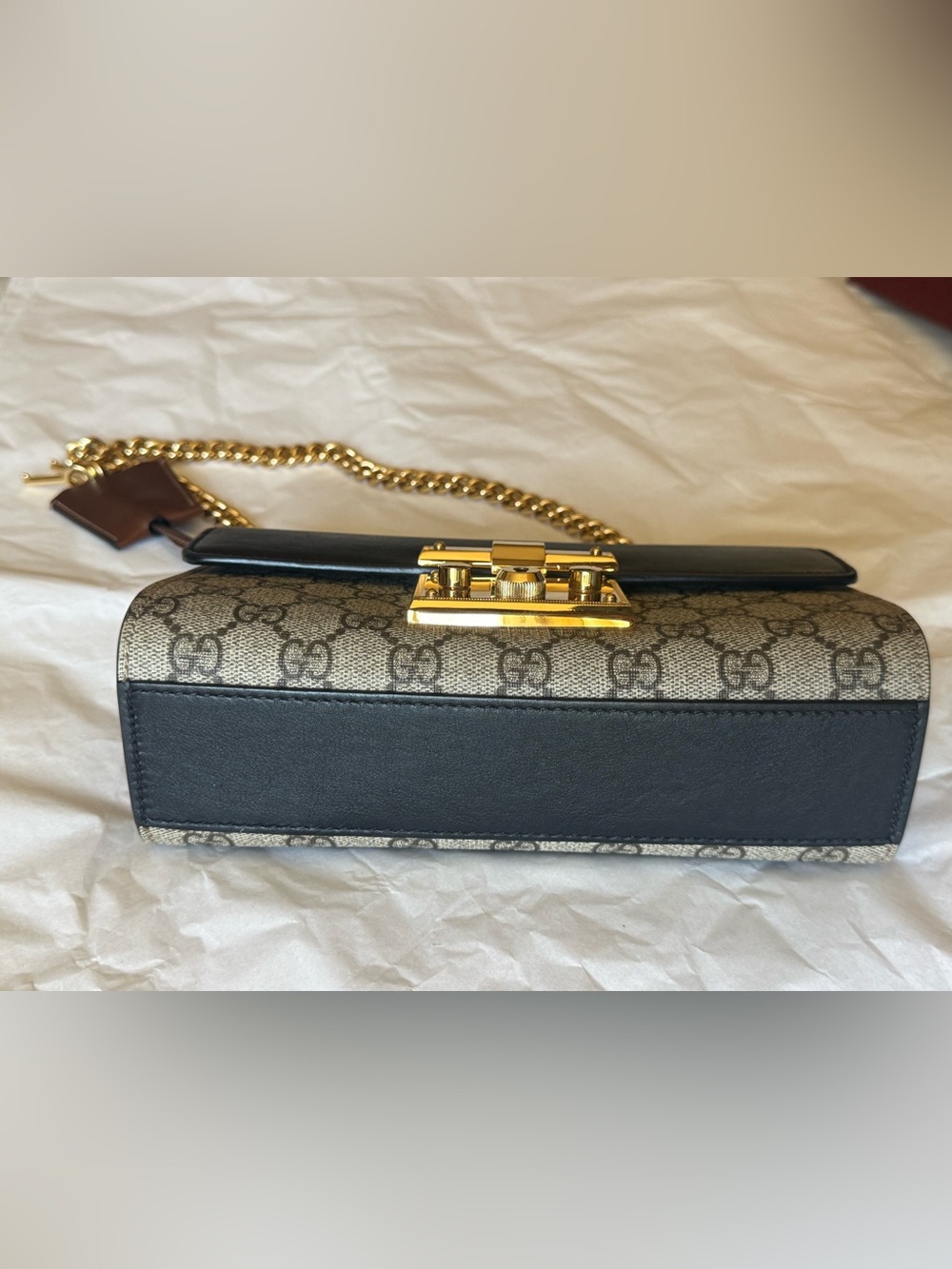 Gucci Brown/Black GG Supreme Canvas Crossbody with Gold Lock - Picture 14 of 16
